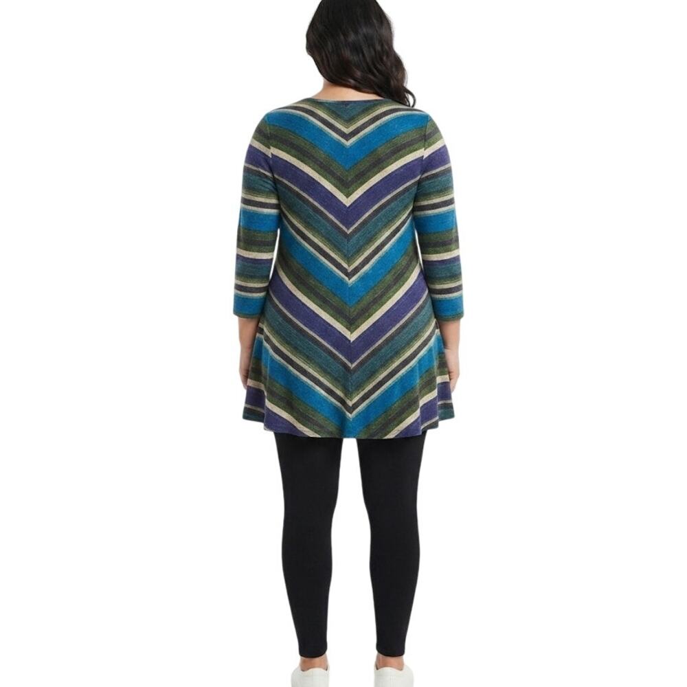 NY Collection Chevron Striped Tunic Flowy Relaxed Fit Colorful Fall Plus Size 1X - Picture 2 of 4